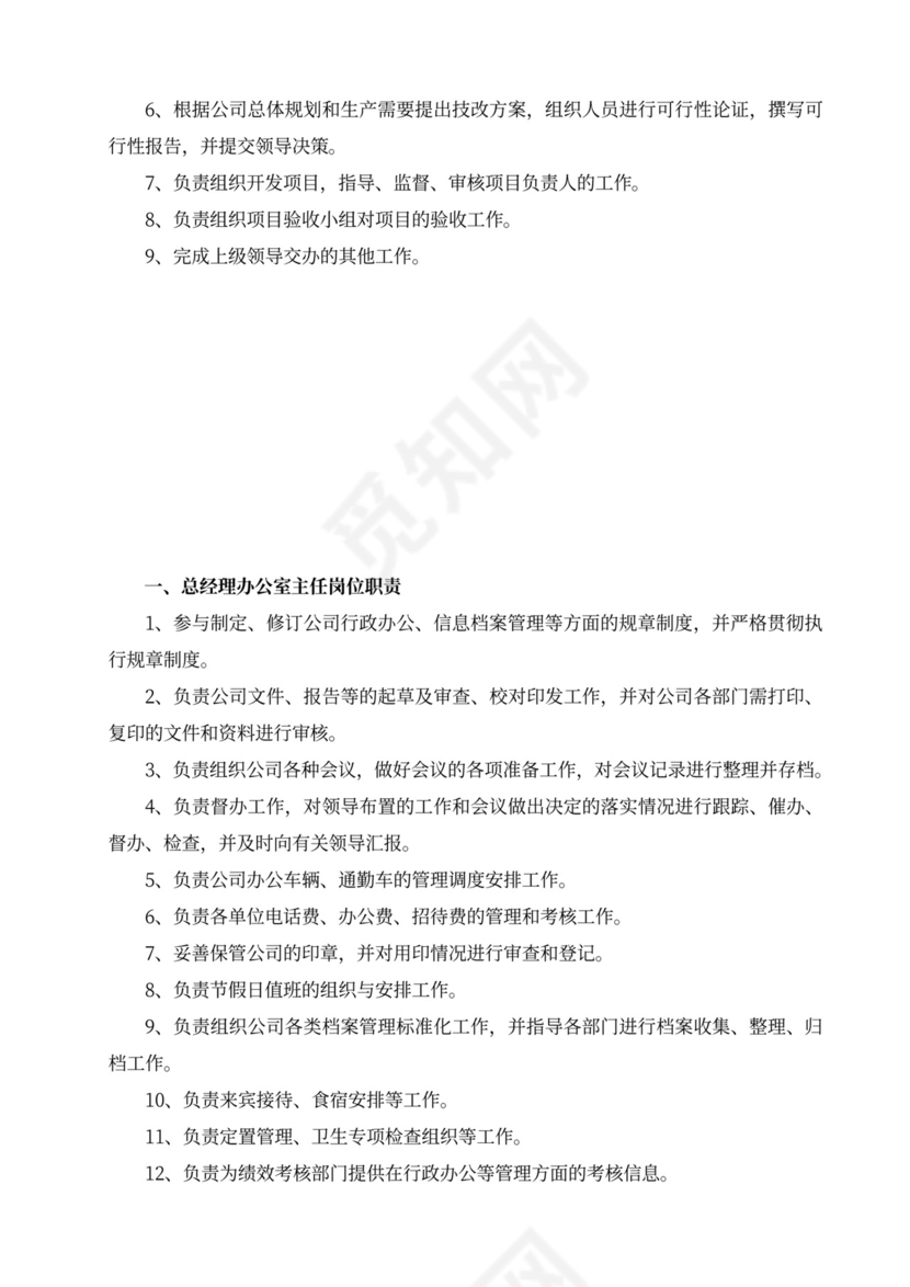 白色简洁部门岗位职责员工岗位职责模板