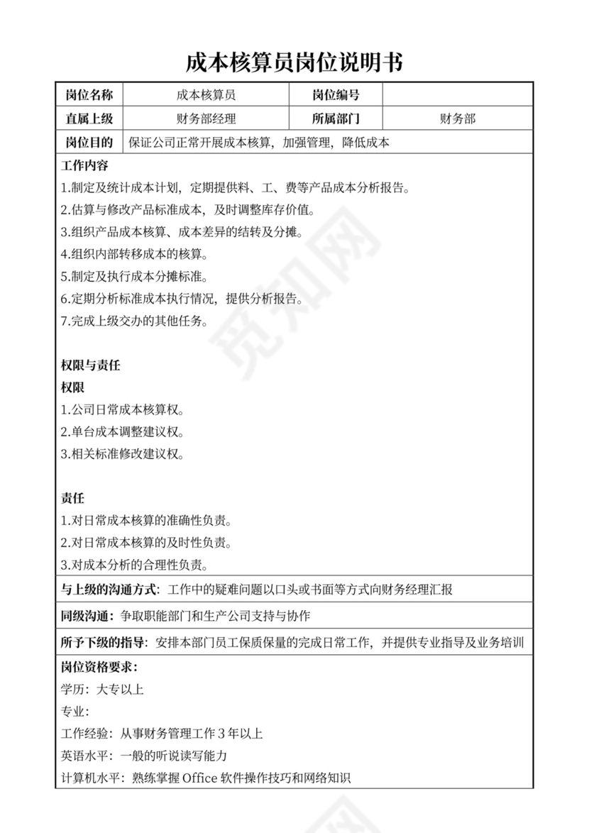 白色简约部门岗位职责公司企业岗位职责模板