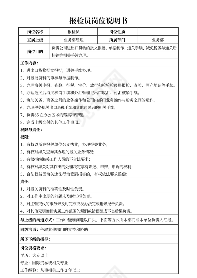 白色简约部门岗位职责公司企业岗位职责模板