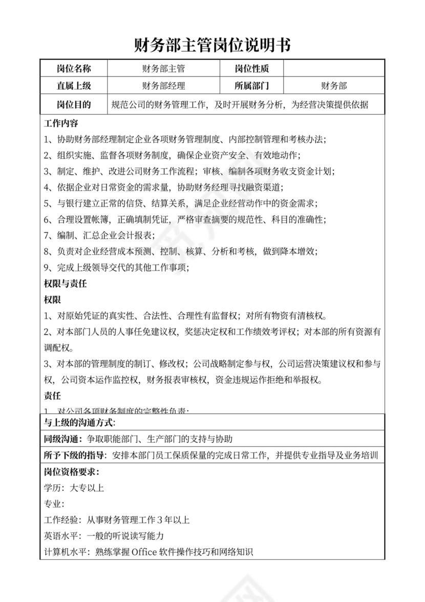 白色简约部门岗位职责公司企业岗位职责模板