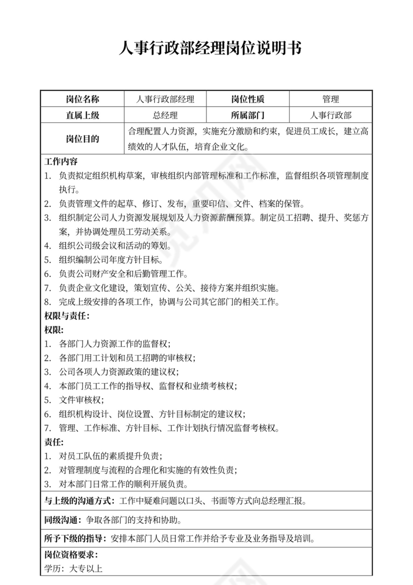 白色简约部门岗位职责公司企业岗位职责模板