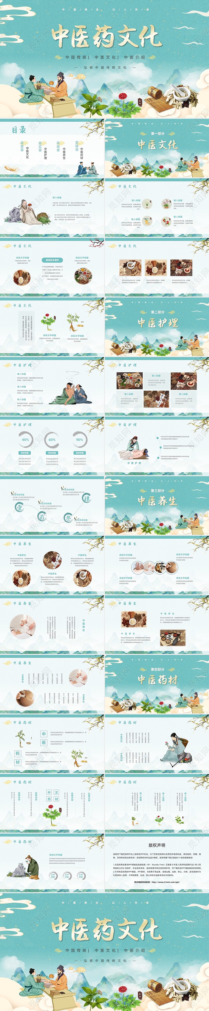 国潮风中医药文化通用PPT模板中医药