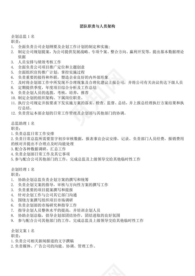 企划部岗位职责与流程