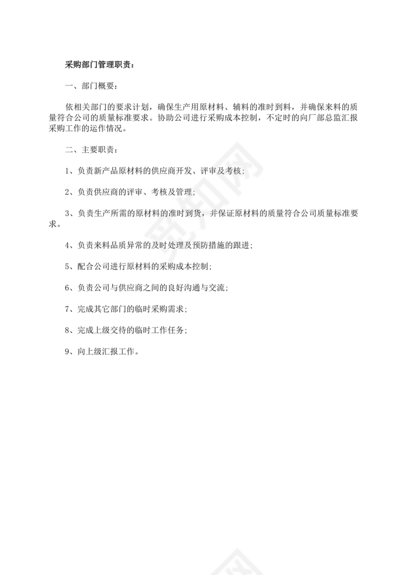 白色简约采购员岗位职责