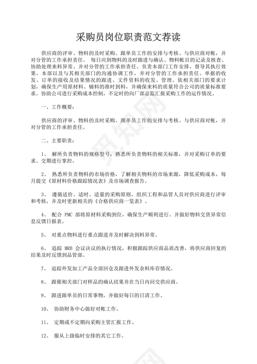 白色简约采购员岗位职责