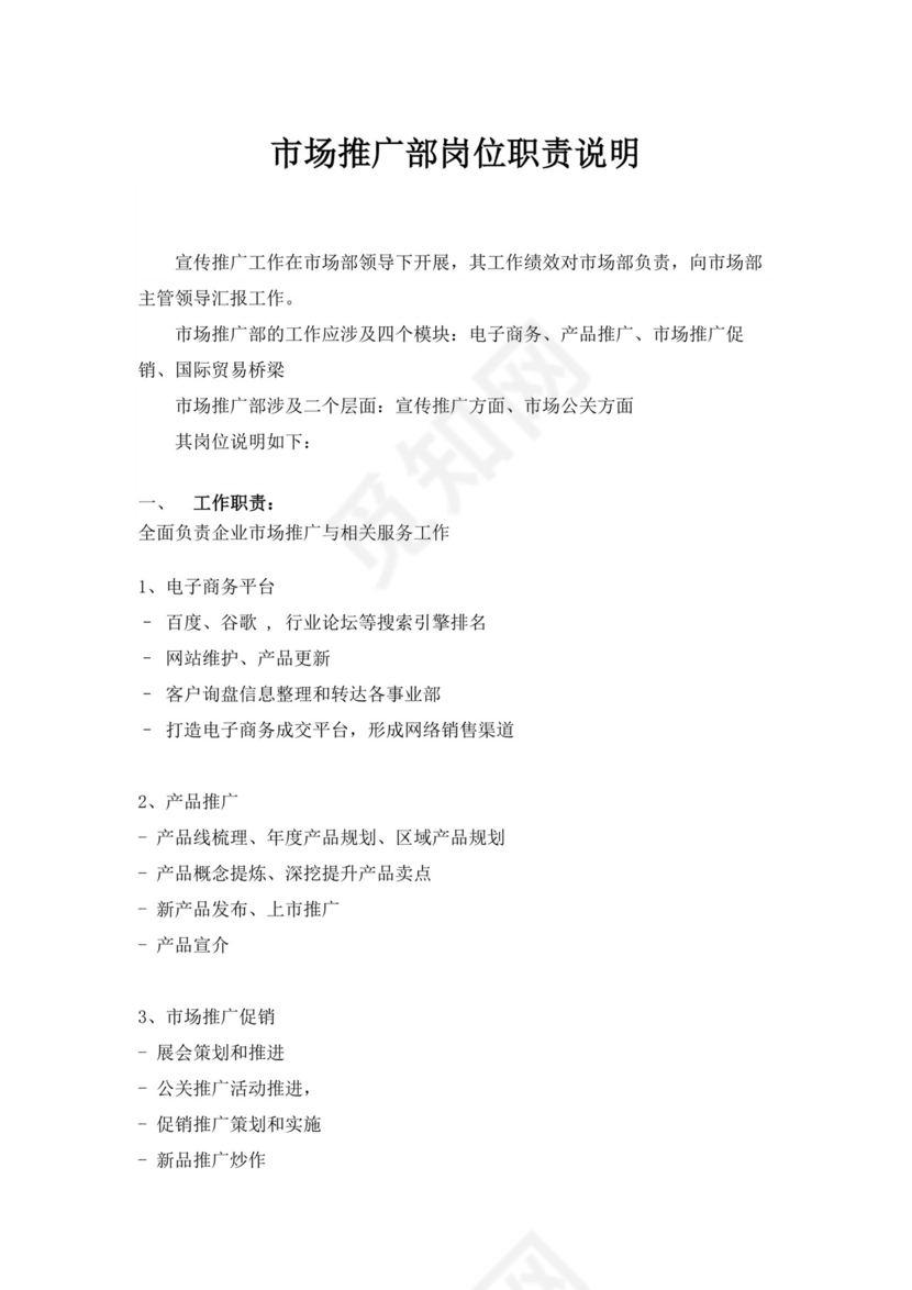 白色简约市场部岗位职责公司岗位职责模板