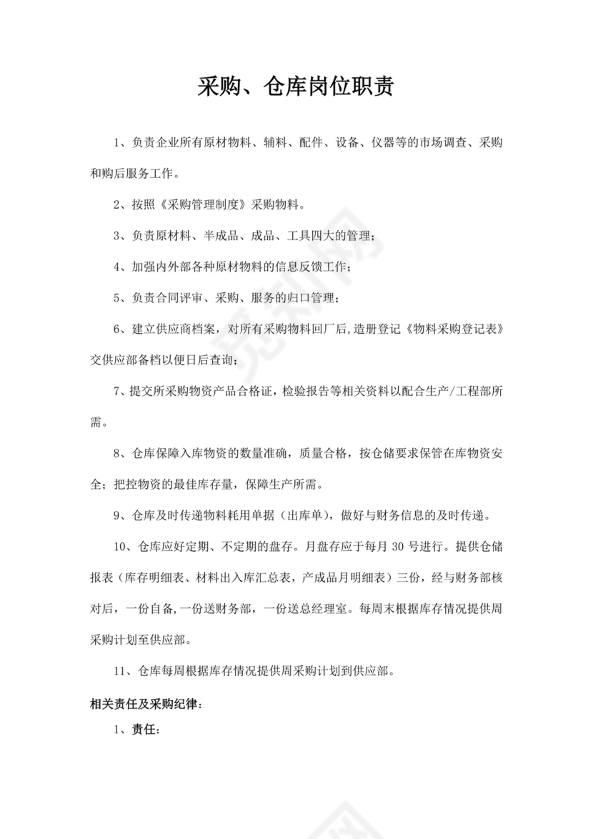 白色简洁采购员岗位职责企业公司岗位职责模板