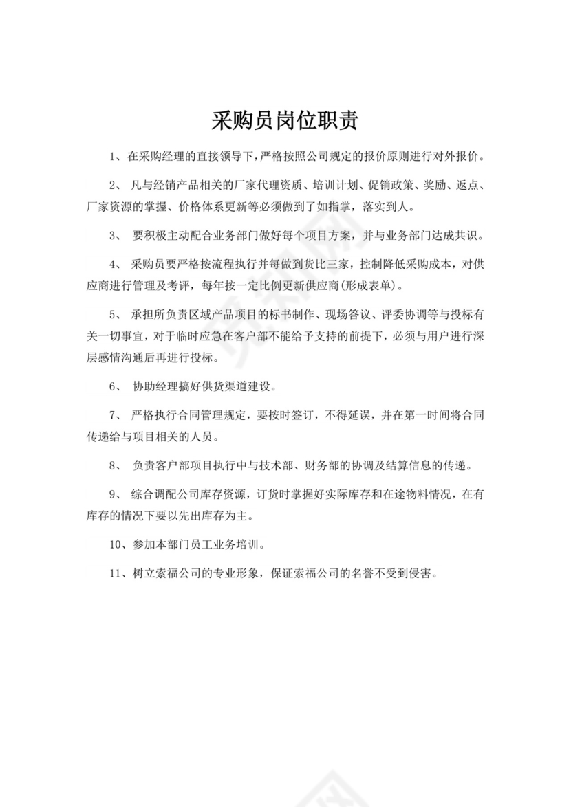 白色简洁采购员岗位职责企业公司岗位职责模板