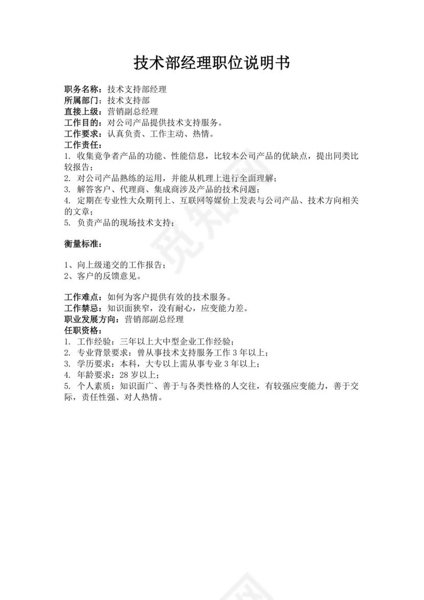 白色简洁技术部岗位职责企业公司岗位职责模板
