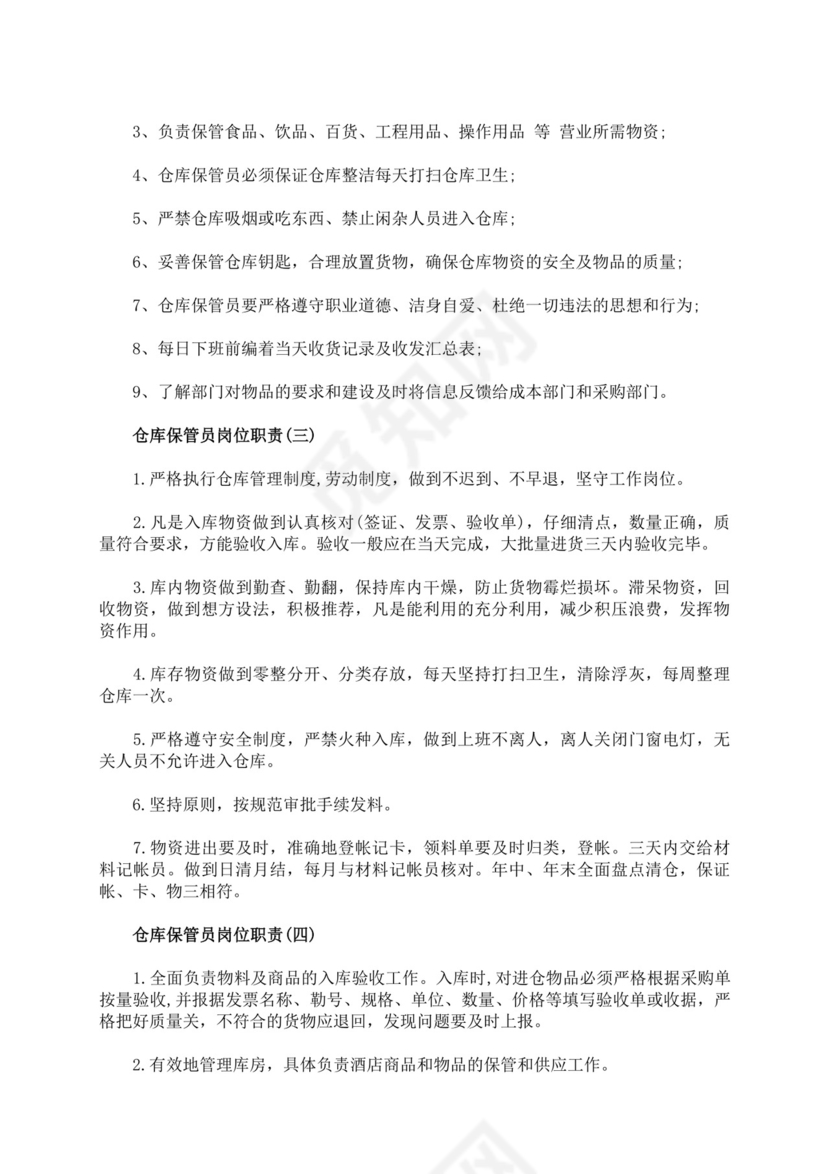 白色简洁仓库岗位职责企业公司岗位职责模板