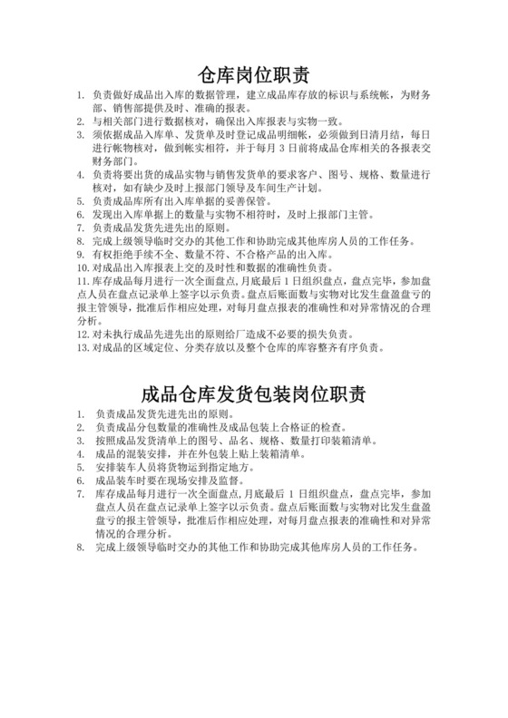 白色简洁仓库岗位职责企业公司岗位职责模板