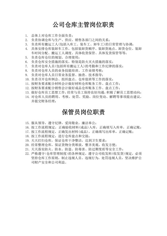 白色简洁仓库岗位职责企业公司岗位职责模板