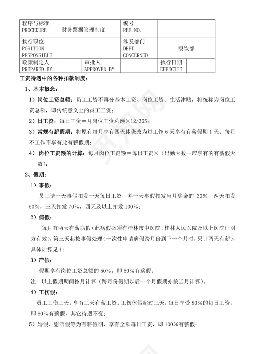 餐饮管理操作手册财务部岗位手册
