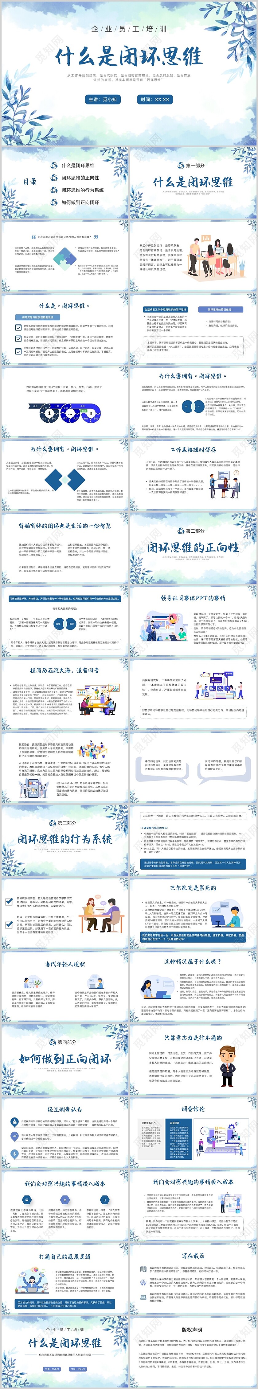 蓝色清新花草什么是闭环思维企业培训PPT课件