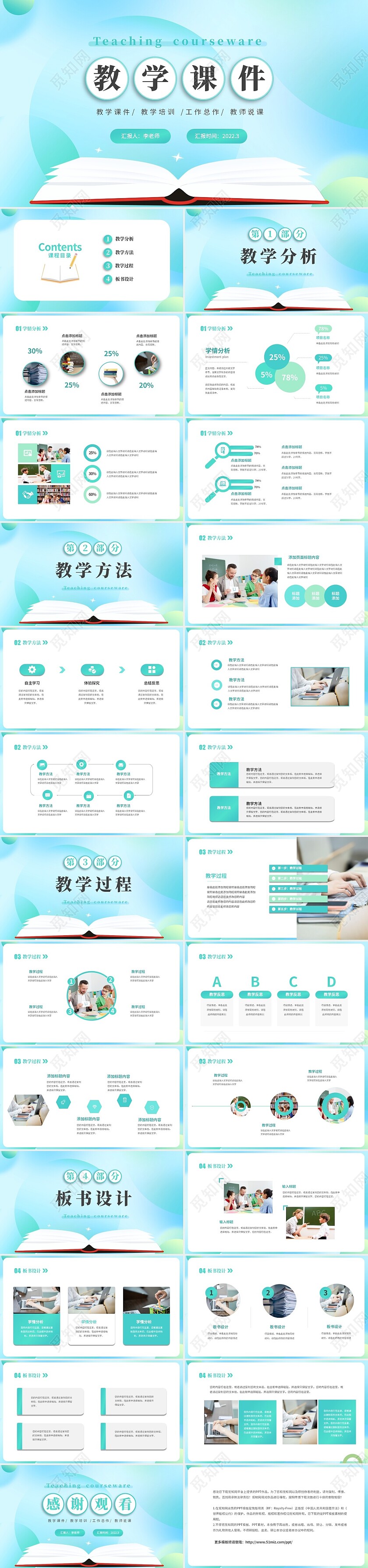 绿色清新简约教学课件PPT教师说课