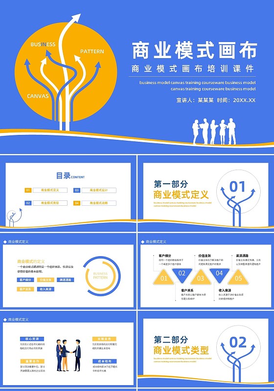 蓝色简约商业模式画布培训课件PPT模板宣传PPT动态PPT