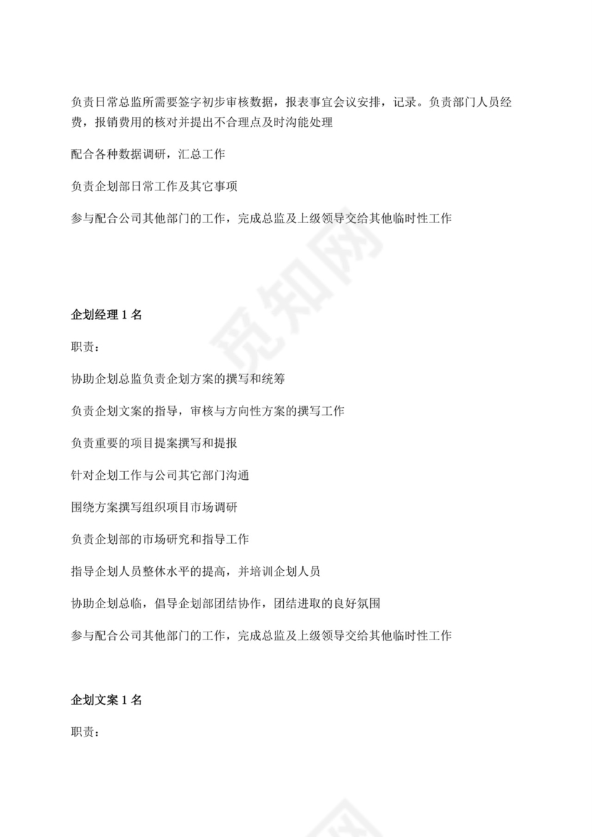 白色简洁企划部岗位职责公司部门岗位职责模板