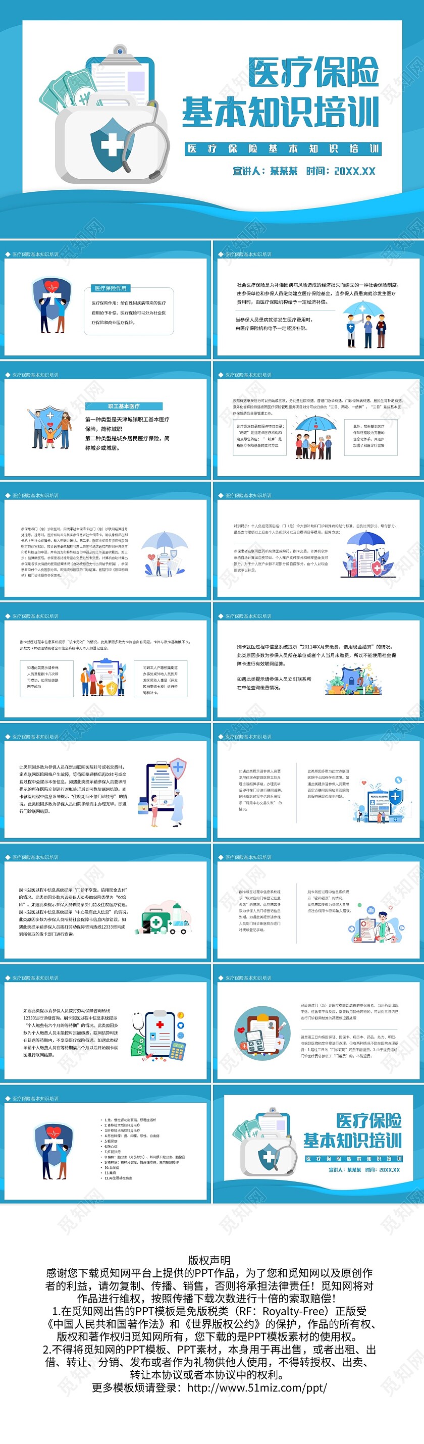 蓝色简约医疗保险基本知识培训PPT模板宣传PPT动态PPT医保
