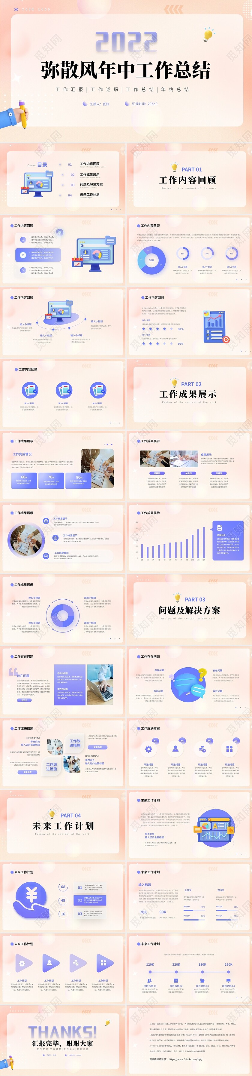 渐变毛玻璃风格2022年年中工作总结工作计划PPT年中总结