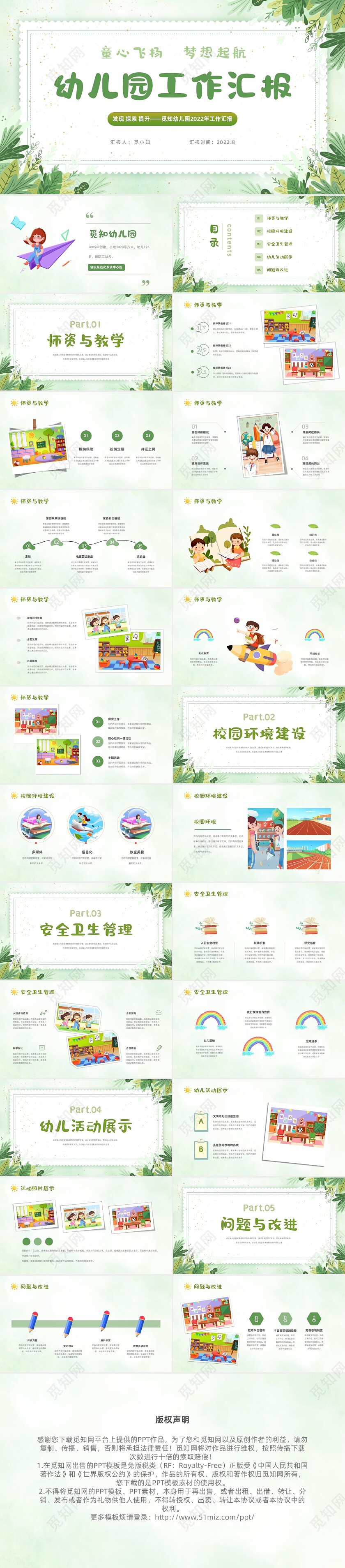 绿色卡通清新幼儿园工作总结汇报PPT模板幼儿园工作汇报