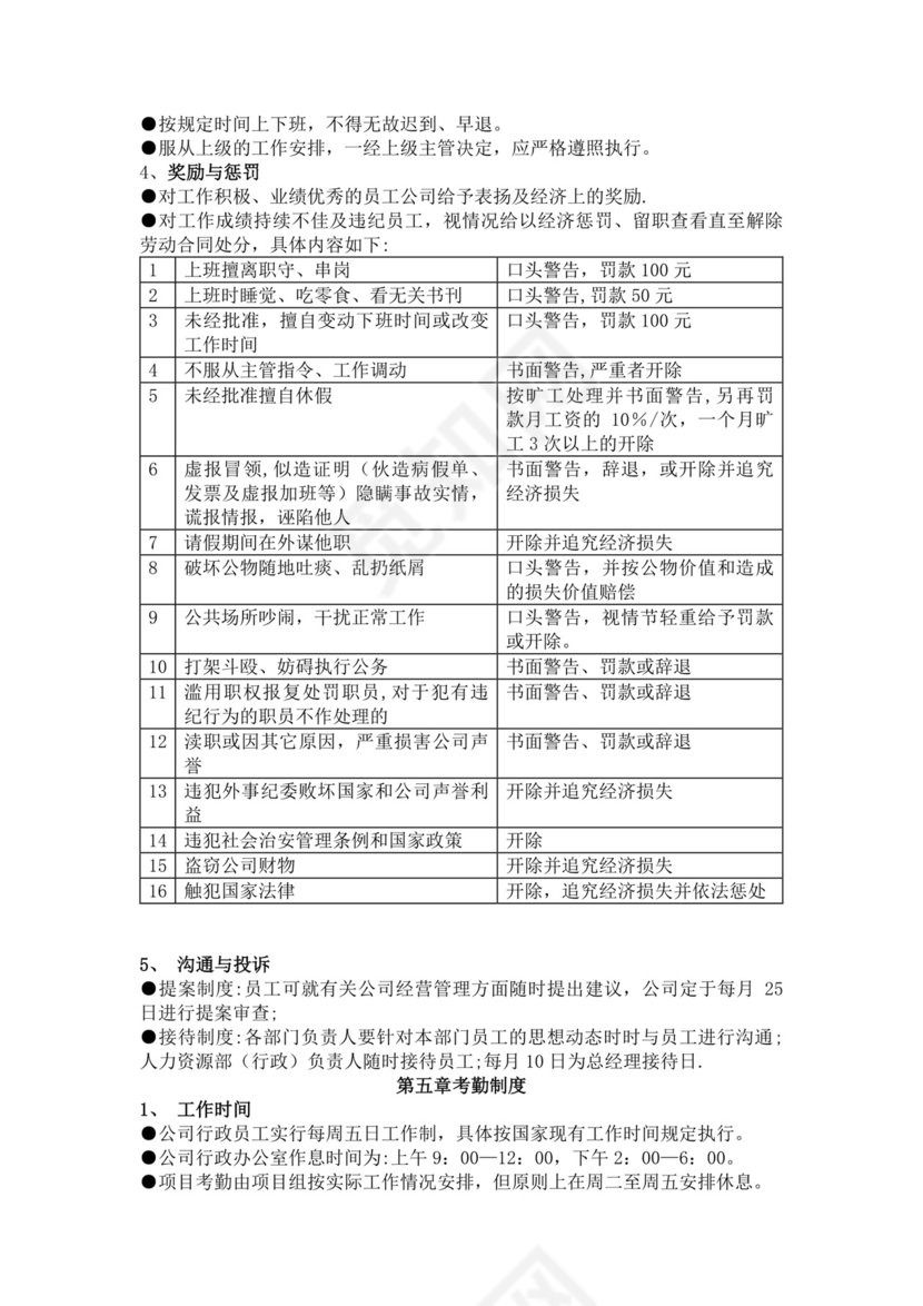 公司员工手册细则模板