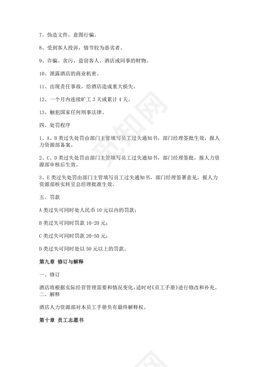 酒店员工手册细则模板