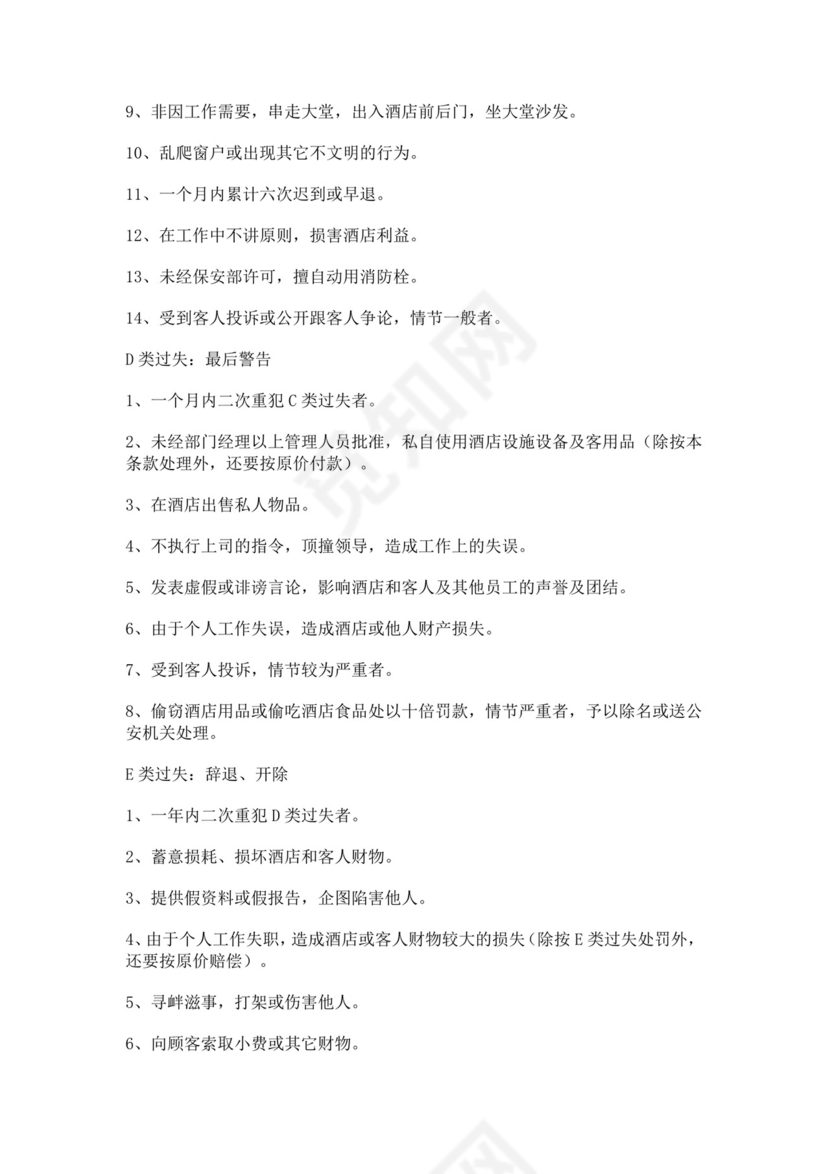 酒店员工手册细则模板