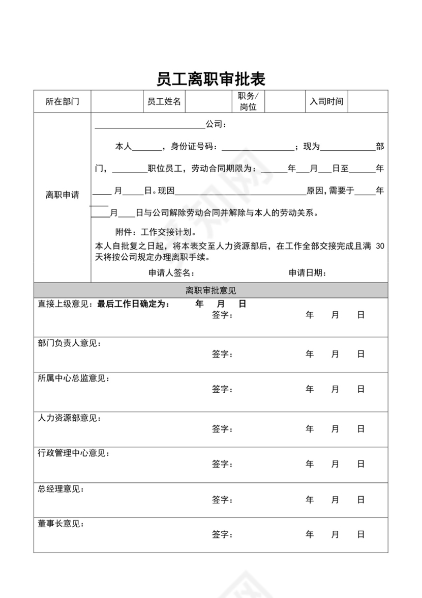 白色简约员工离职制度