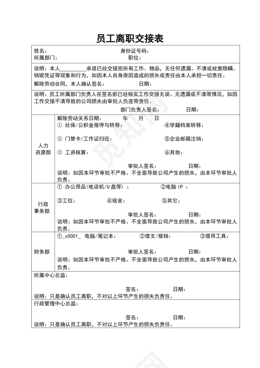 白色简约员工离职制度