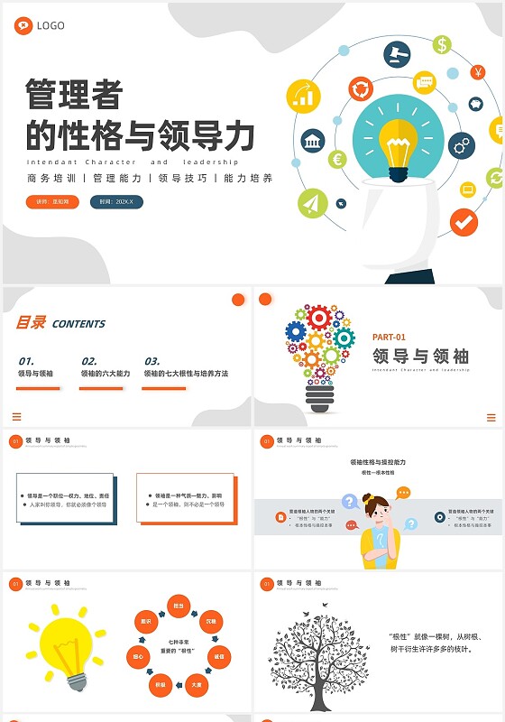 橙色蓝色扁平插画管理者的领导力培训课件管理者的性格与领导力