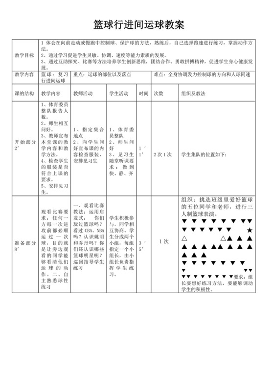 白色简洁篮球行进间运球教案学校班级教案模板