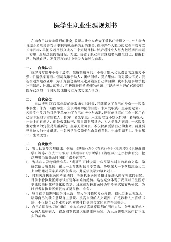 白色简洁医学生职业规划个人职业规划个人工作规划模板