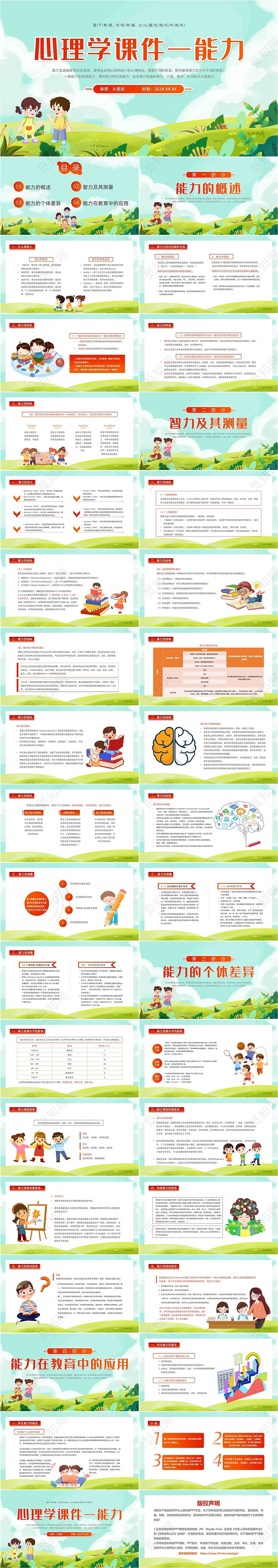 绿色卡通清新心理教育课件能力动态PPT模板