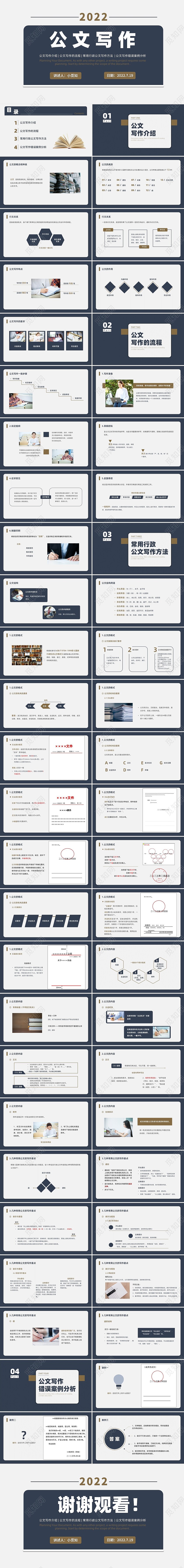 深蓝色简约商务公文写作培训PPT课件