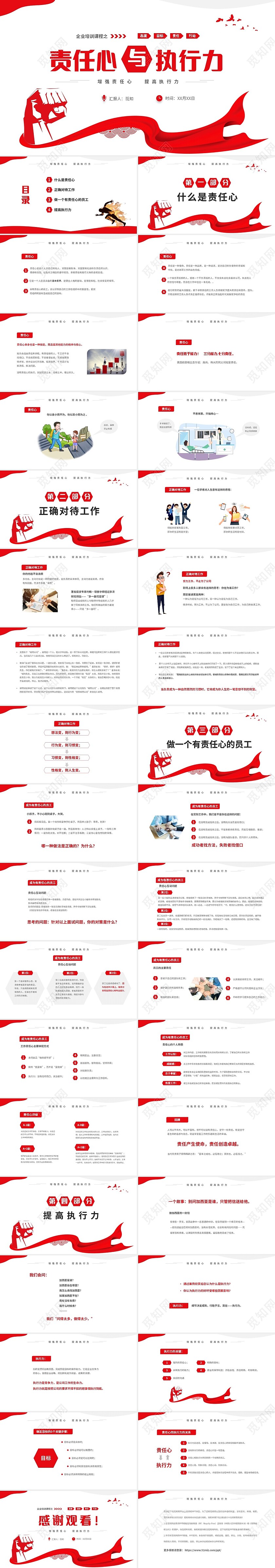 红色大气励志拳头企业员工培训责任与执行力培训课件PPT责任心与执行力
