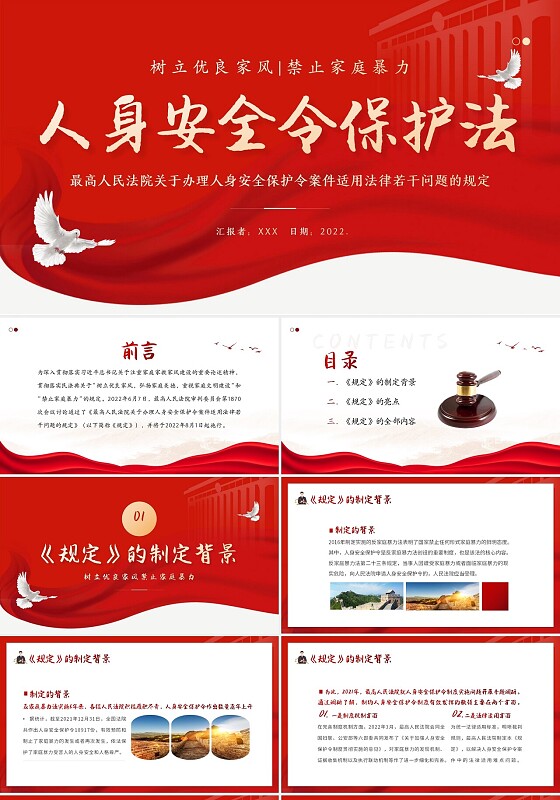 红色2022年人身安全令保护法学习解读PPT课件人身安全保护令