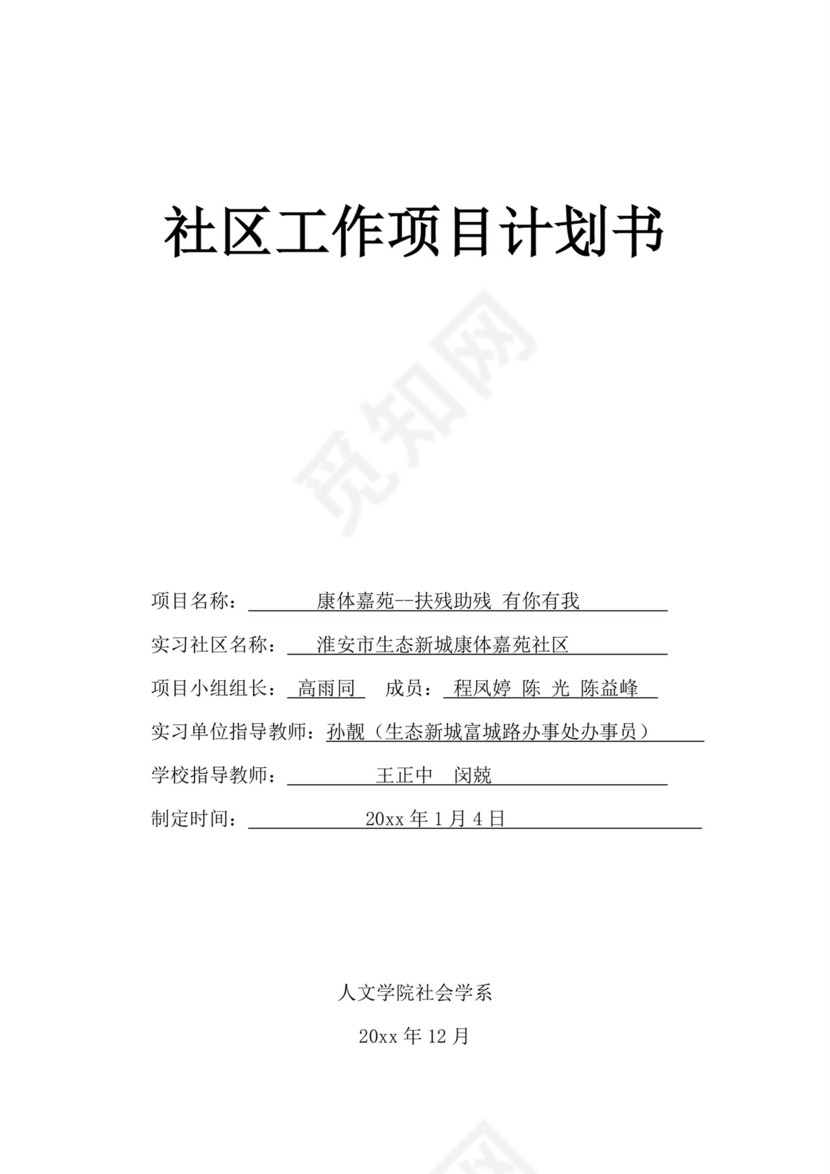 白色简约社区工作项目计划书社区服务项目计划书创新创业商业计划书