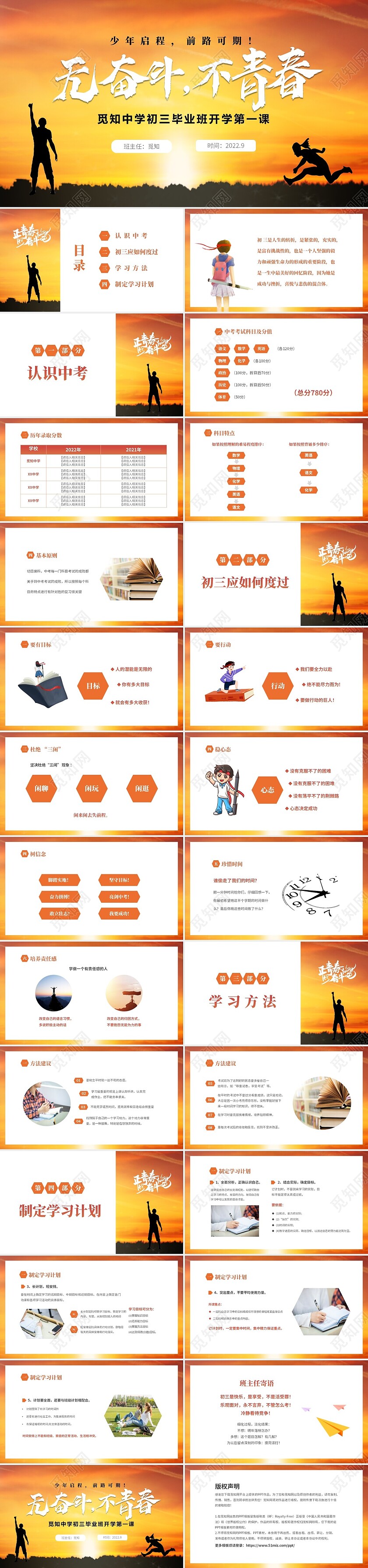 阳光励志奋斗青春初三毕业班开学第一课主题班会PPT