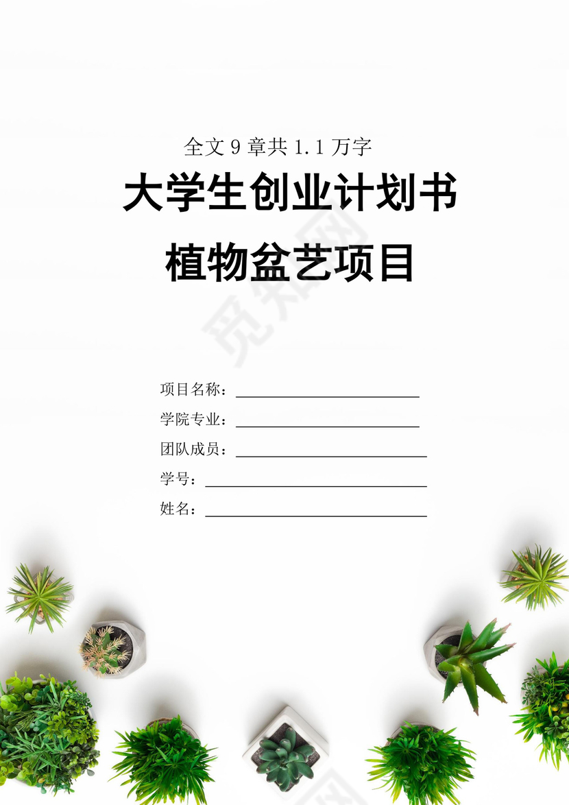 大学生创业计划书植物盆艺项目大学生项目计划书大学生创新创业项目计划书