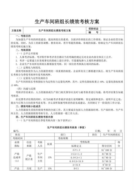 白色简洁员工绩效企业公司员工绩效考核模板