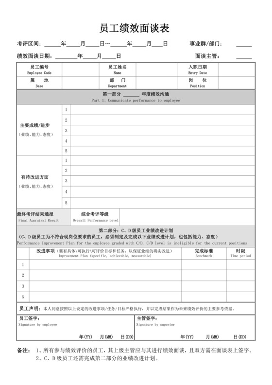 白色简洁员工绩效企业公司员工绩效考核模板