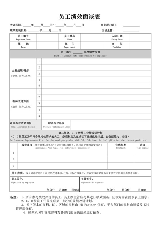 白色简洁员工绩效企业公司员工绩效考核模板