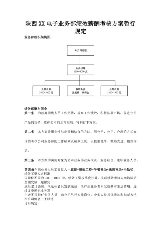 电子业务部绩效薪酬考核方案暂行规定绩效考核与薪酬方案