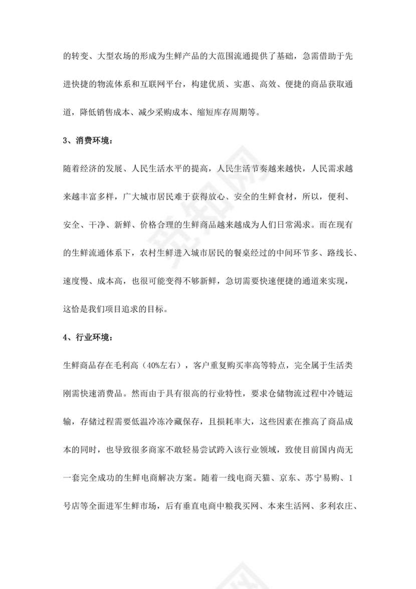 白色简约生鲜项目商业计划书