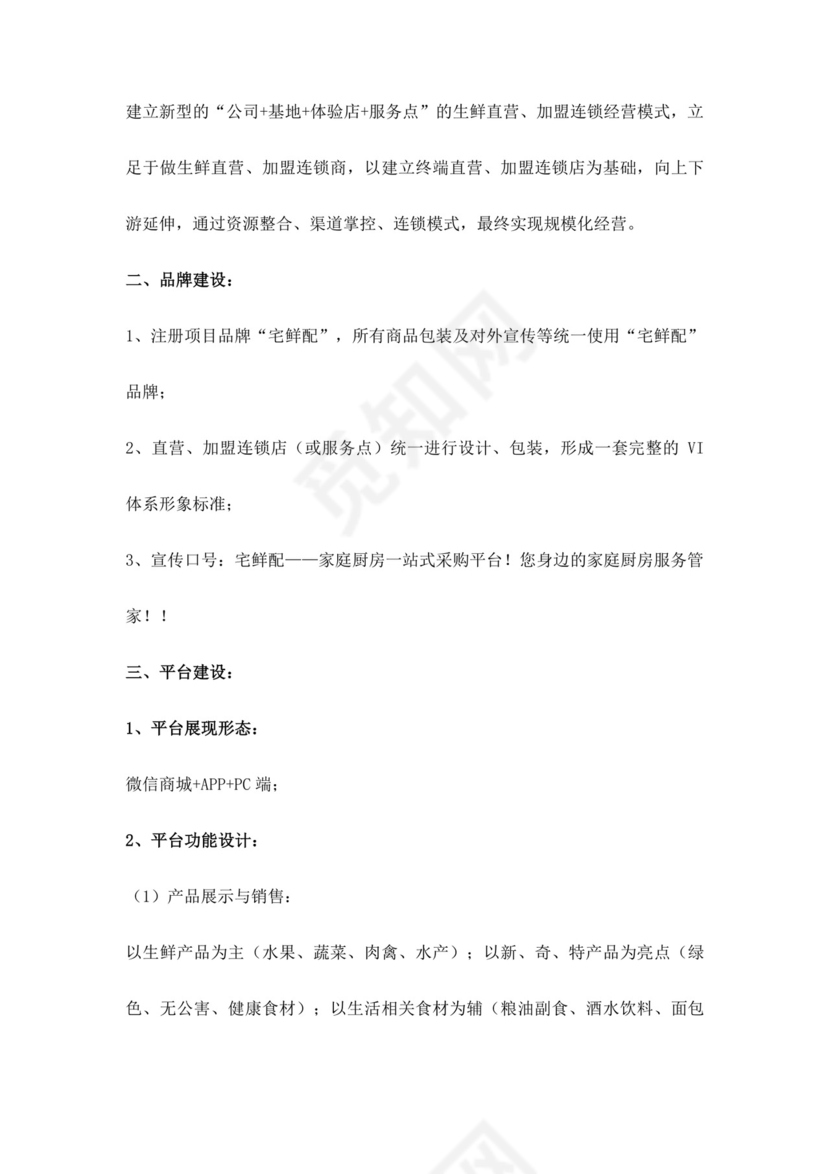 白色简约生鲜项目商业计划书