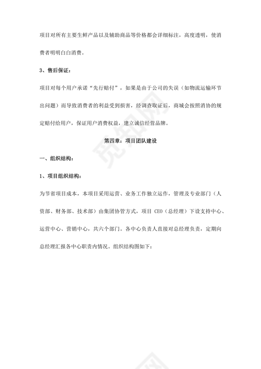 白色简约生鲜项目商业计划书