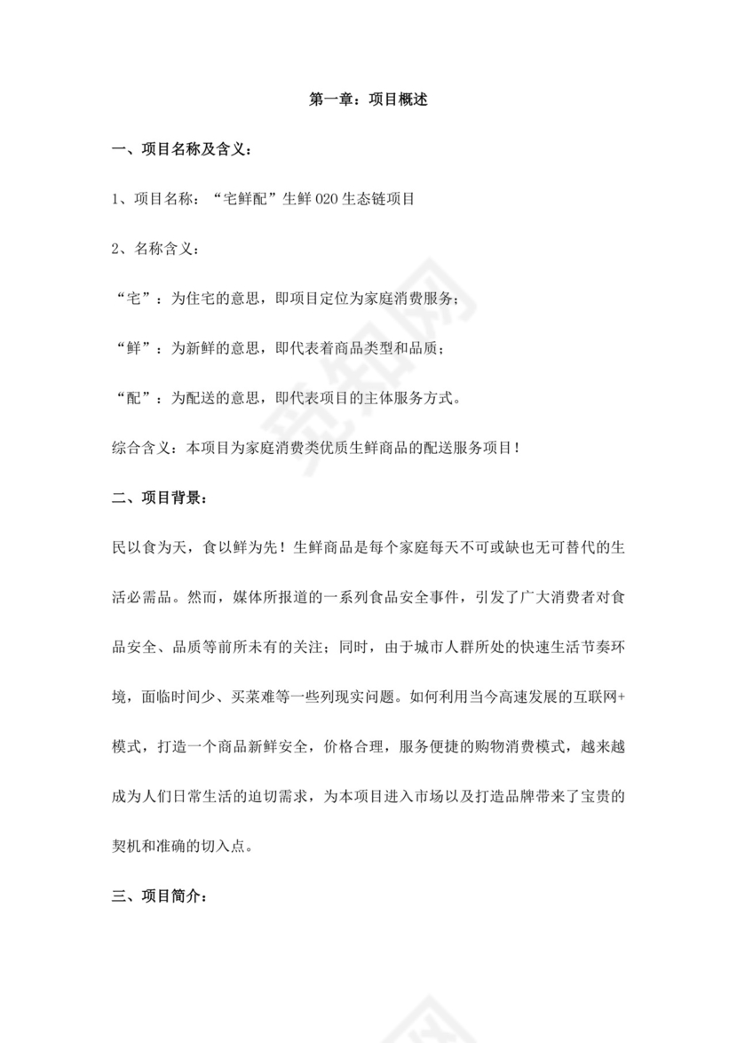 白色简约生鲜项目商业计划书