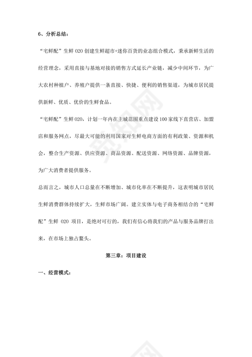 白色简约生鲜项目商业计划书