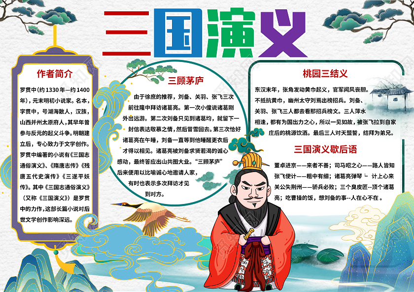 绿色中国风三国演义小报手抄报