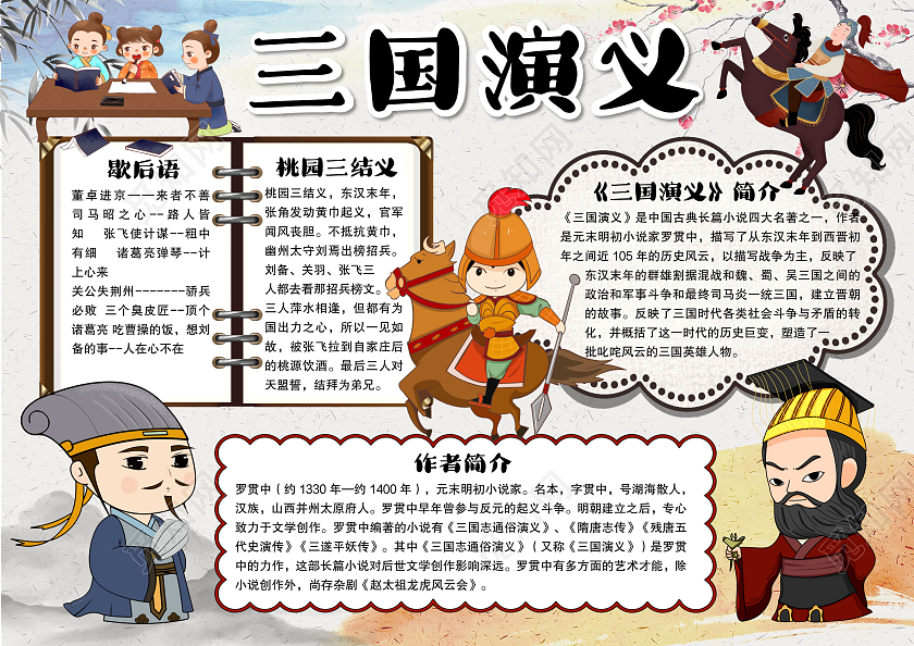 卡通风格三国演义小报手抄报读后感小报手抄报